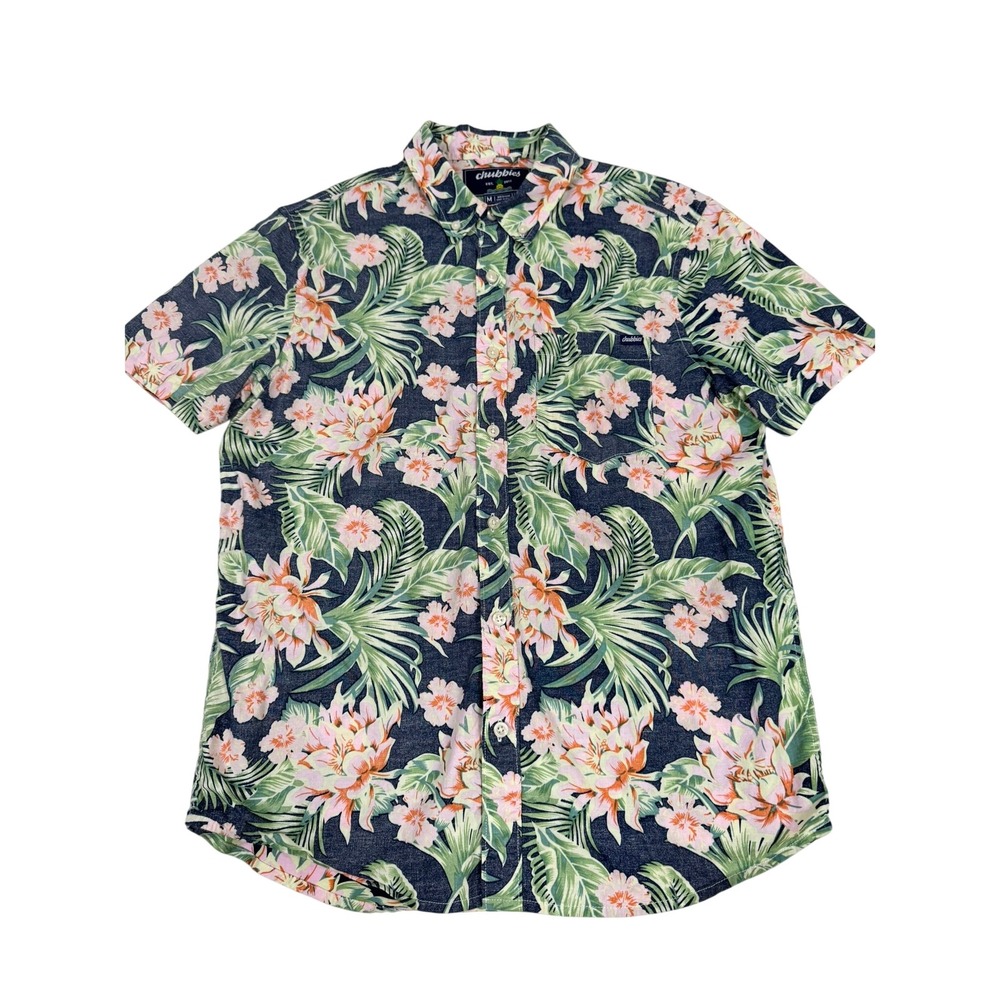 Chubbies Hawaiian Camp Shirt Men's Medium Tropical Floral Button Up Beach Aloha